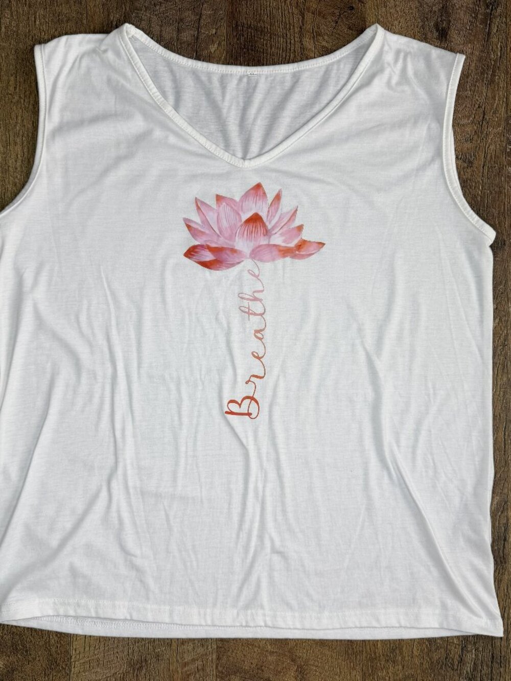 Women’s Yoga Breathe Pink Lotus Flower V-Neck Tank Top Flowy White XL